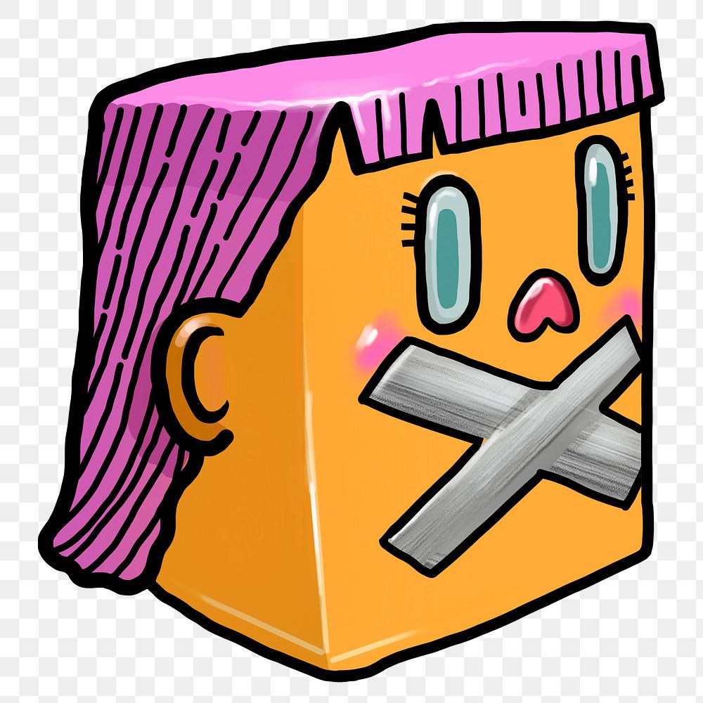 Taped mouth woman cartoon png sticker, transparent background