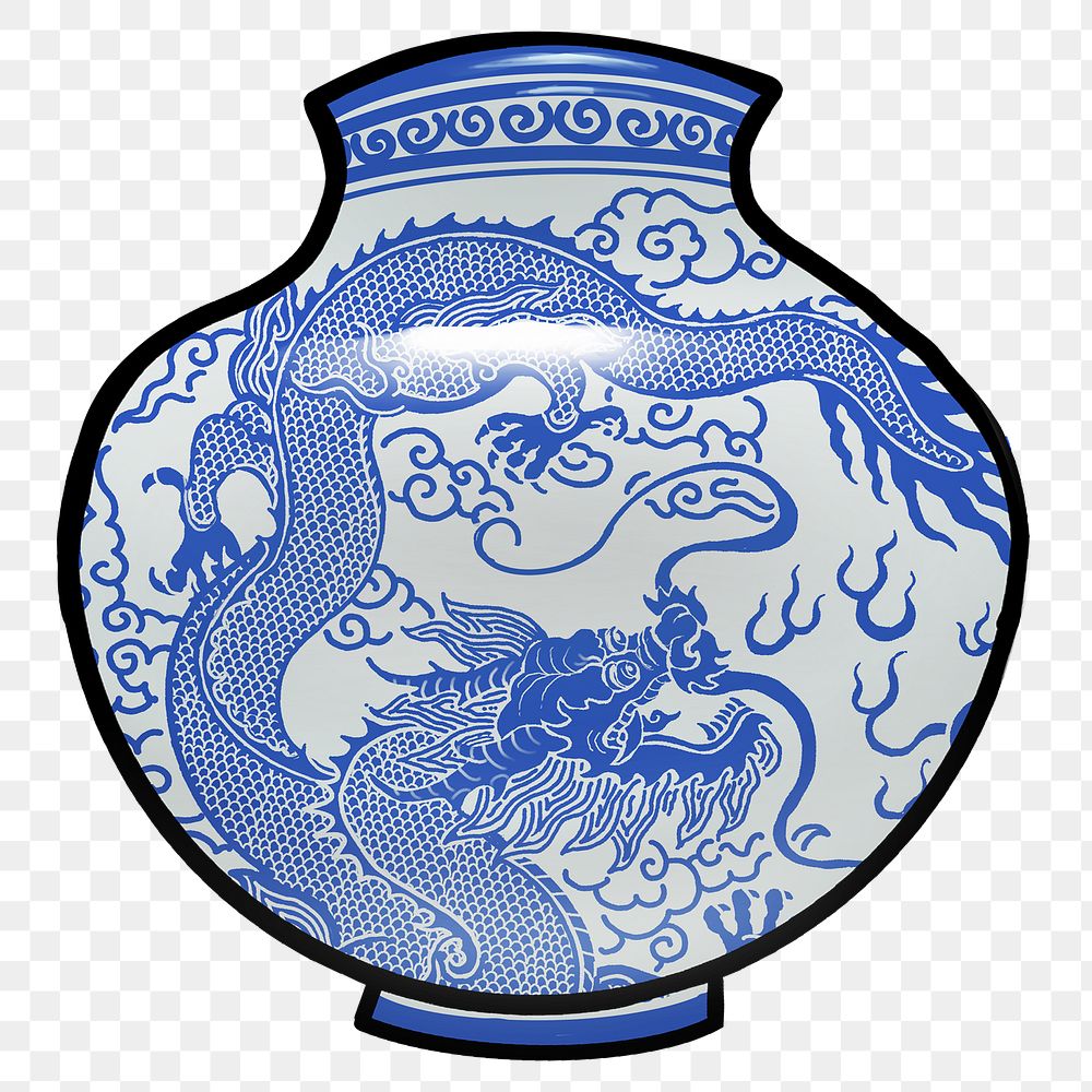 Chinese dragon vase png sticker, transparent background