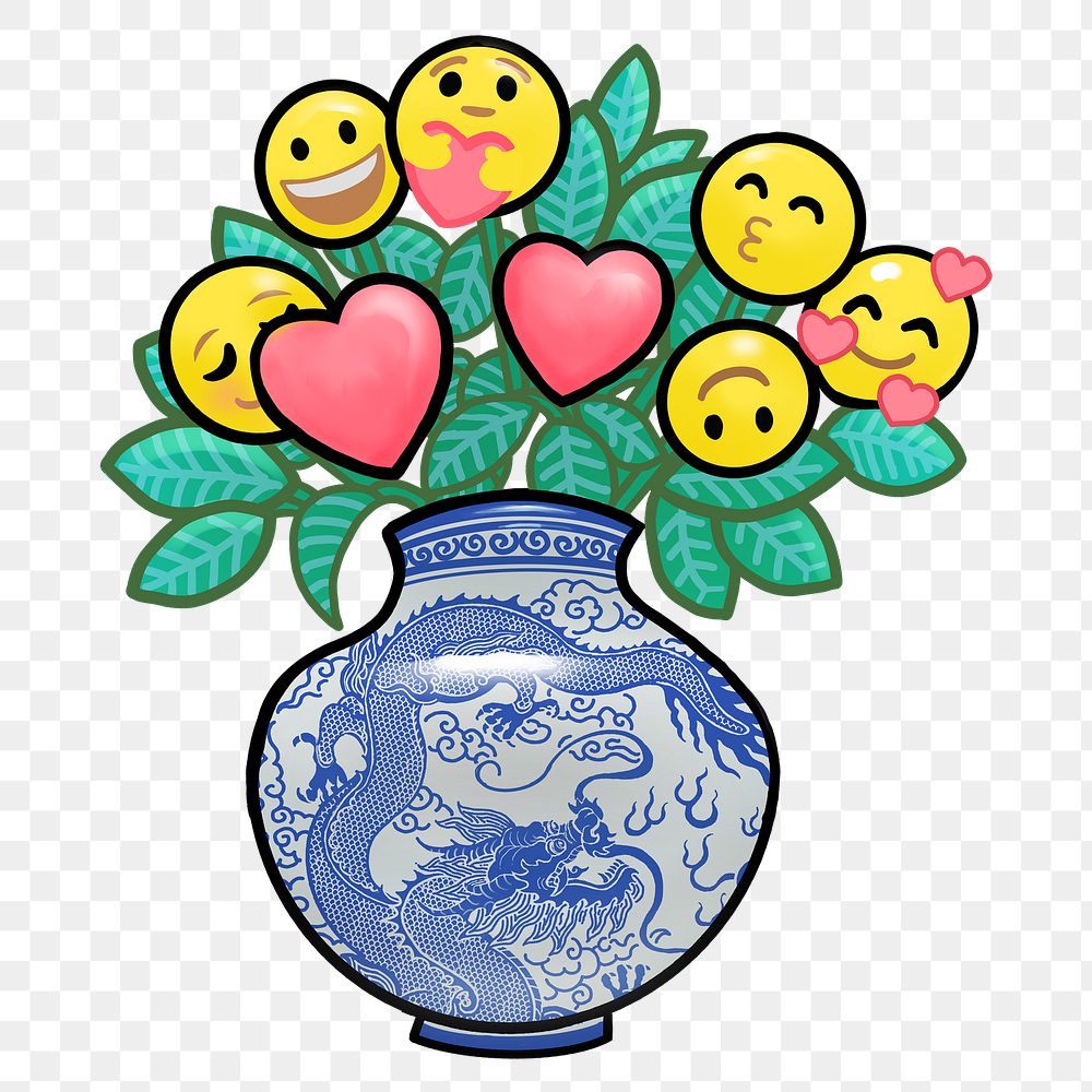 Emoticon flower vase png sticker, transparent background