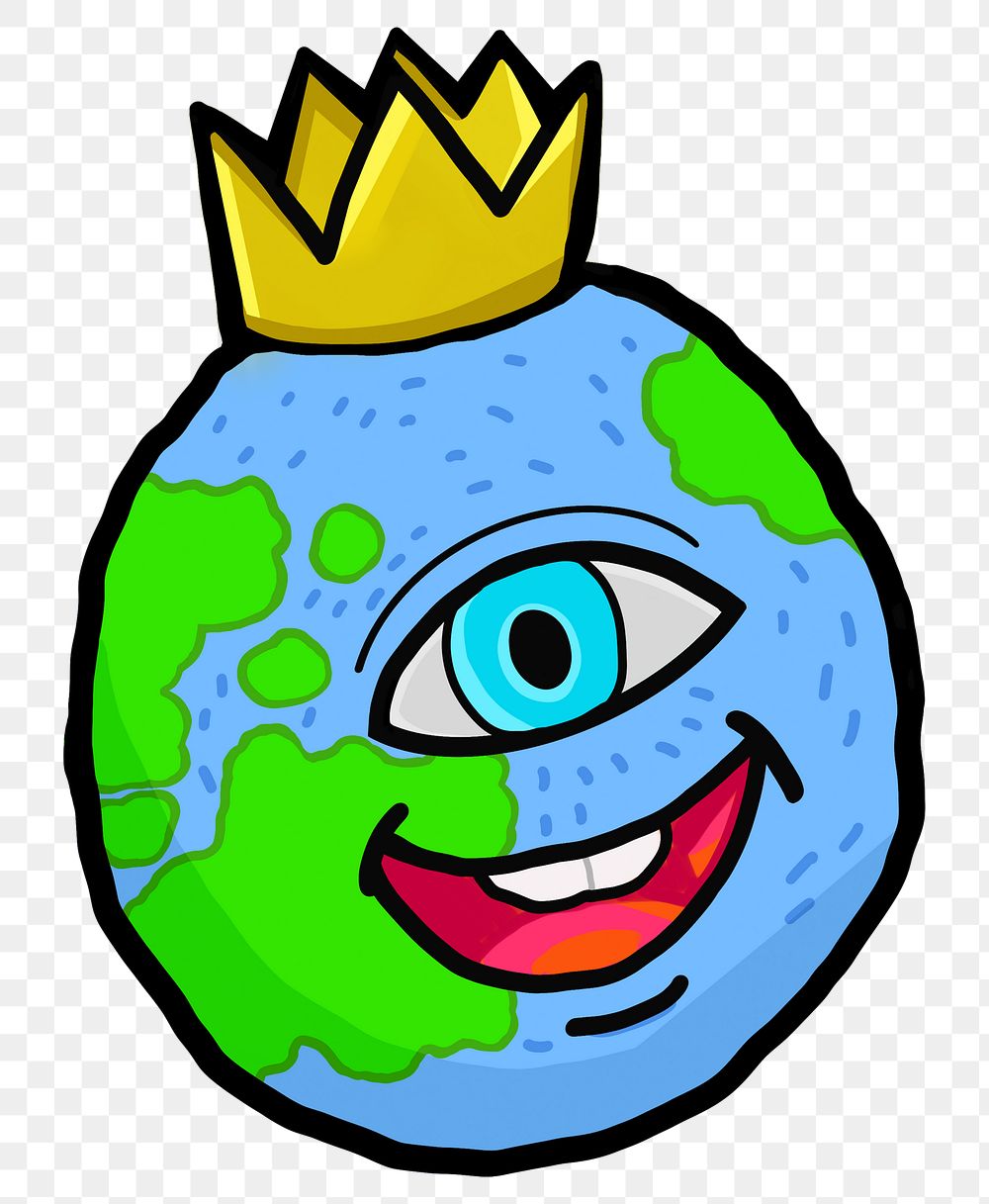 Crowned globe cartoon  png sticker, transparent background