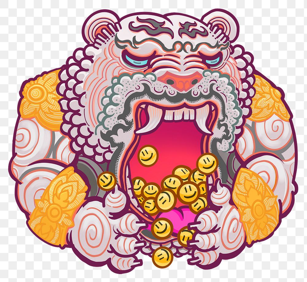 Chinese tiger png sticker, eating emoticons, transparent background