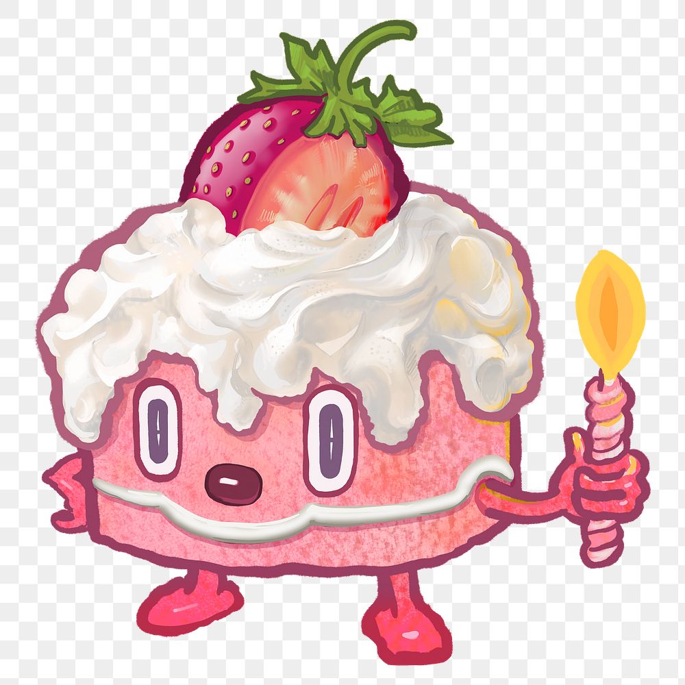 Strawberry cake cartoon png sticker, transparent background