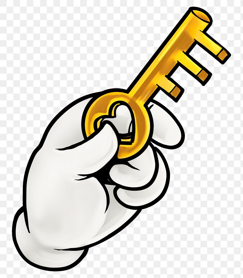 Hand holding key png cartoon sticker, transparent background