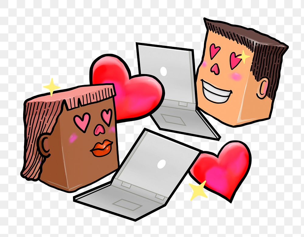 Online dating couple png sticker, transparent background