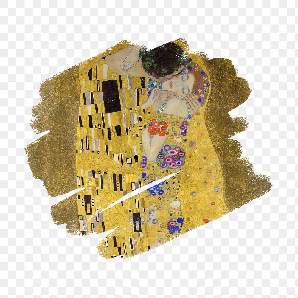 Brushstroke png Gustav Klimt's The Kiss sticker, transparent background, remixed by rawpixel