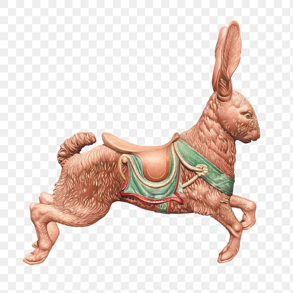 Carousel rabbit png sticker, animal illustration by Robert Pohle on transparent background, remixed by rawpixel