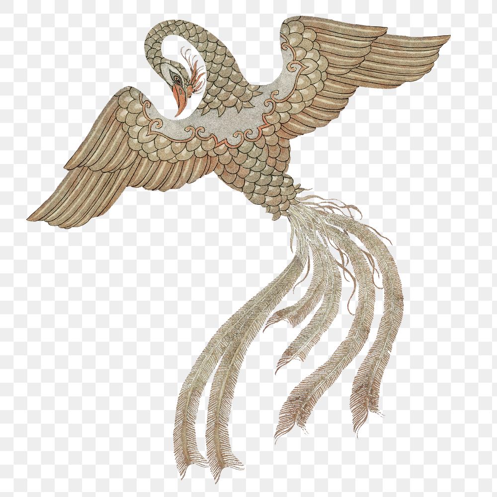 George Barbier's golden phoenix png sticker, transparent background. Remastered by rawpixel.
