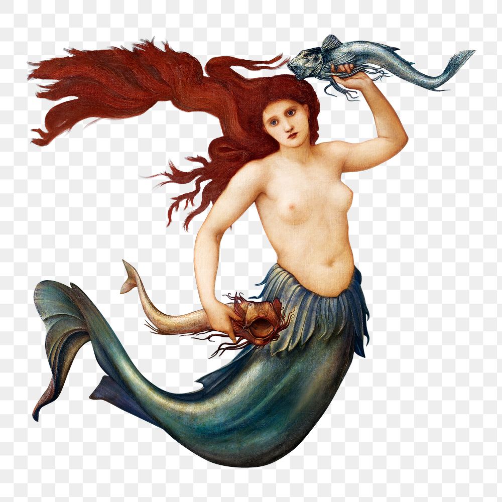 A Sea-Nymph png sticker, mythical creature on transparent background by Sir Edward Burne&ndash;Jones. Remastered by rawpixel.