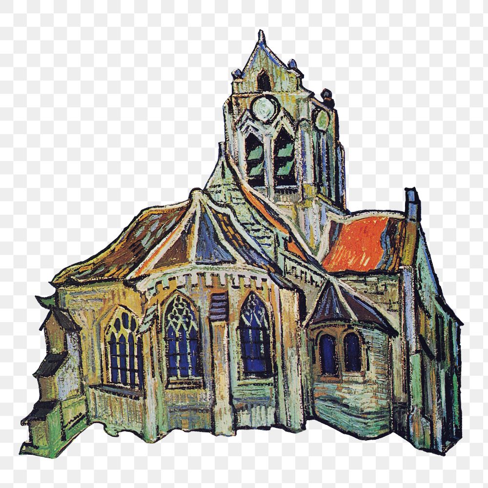 Famous painting png Vincent van Gogh's The Church at Auvers sticker, transparent background, remixed by rawpixel