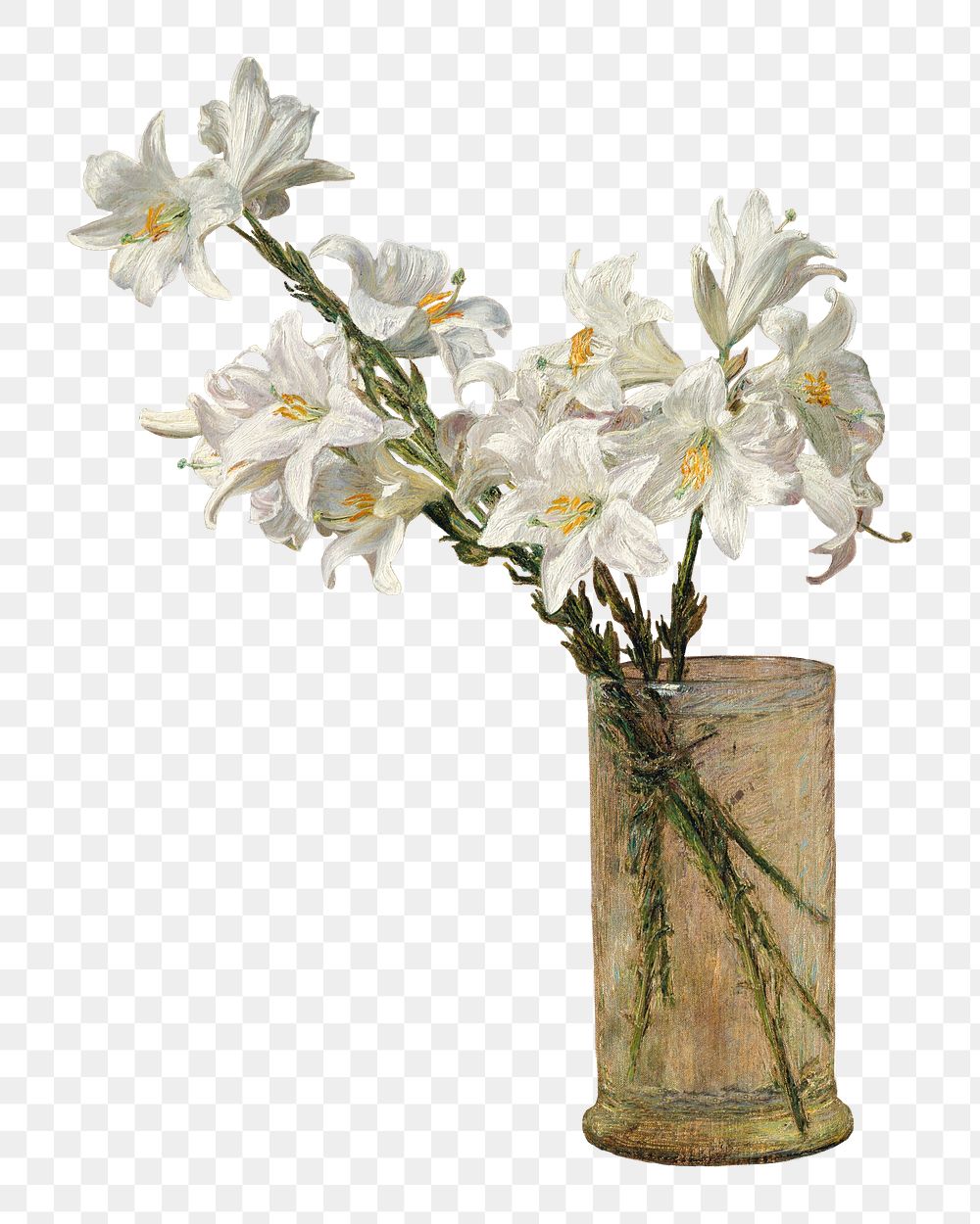 Flower vase png Henry Lyman Sayen's Roses and Lilies artwork, sticker, transparent background, remixed by rawpixel