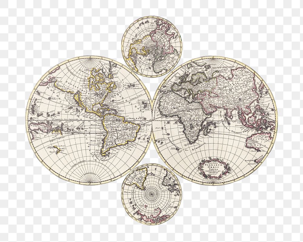 Vintage world map png sticker, artwork by Bowles Carington, transparent background, remixed by rawpixel