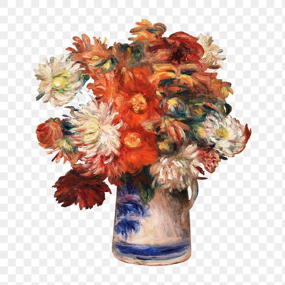 Flower bouquet png Pierre-Auguste Renoir famous artwork sticker, transparent background, remixed by rawpixel