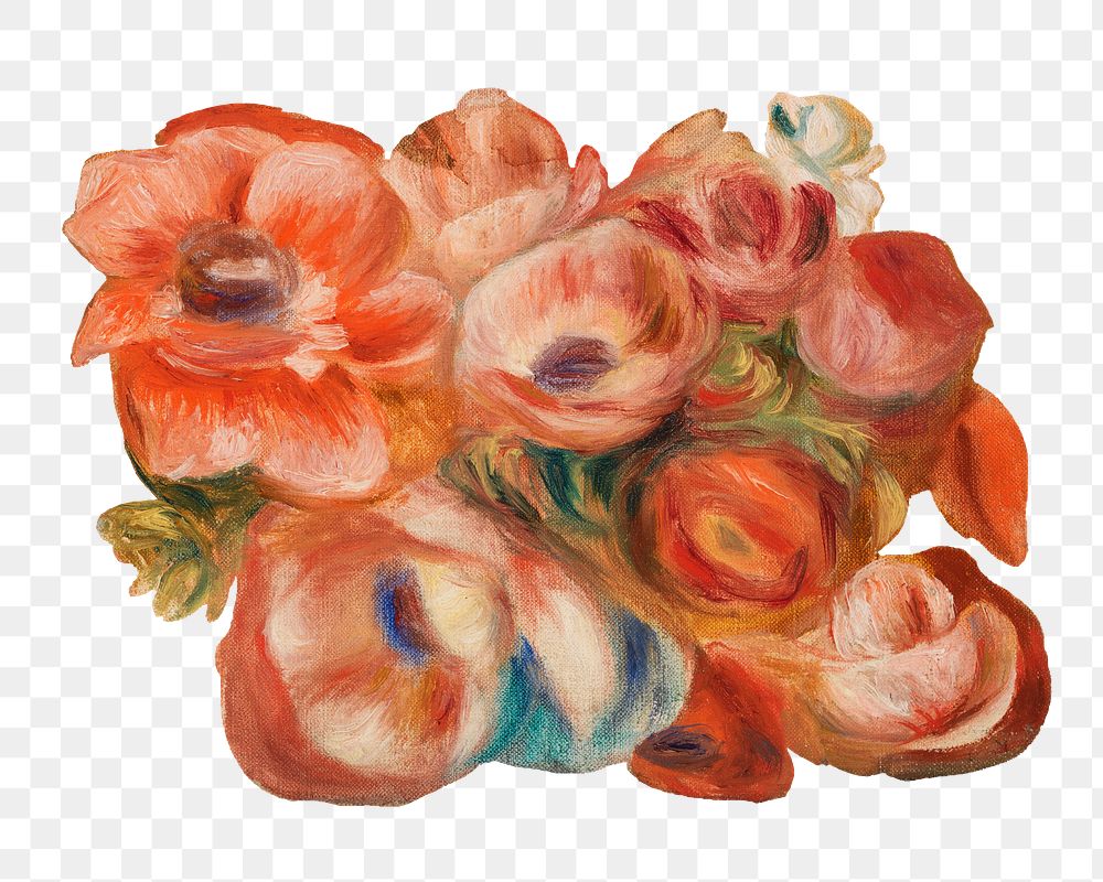 Anemones flower png Pierre-Auguste Renoir famous artwork sticker, transparent background, remixed by rawpixel