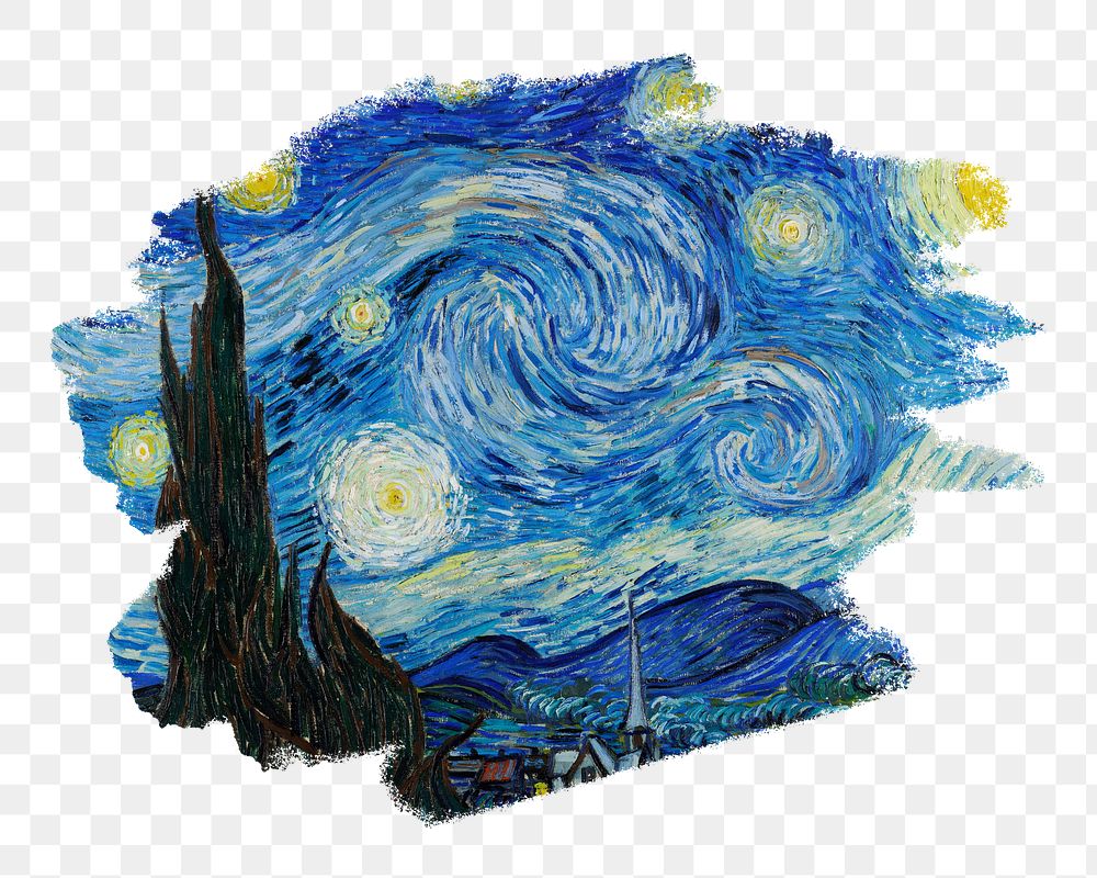 Artwork brushstroke png Van Gogh's The Starry Night sticker, transparent background, remixed by rawpixel