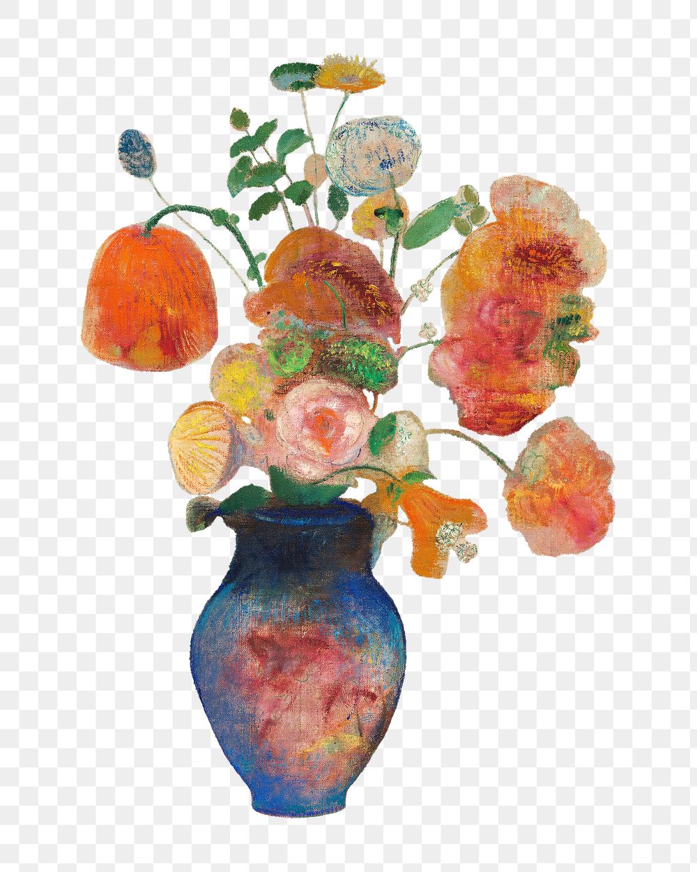 Famous painting png Odilon Redon's Large Vase with Flowers artwork sticker, transparent background, remixed by rawpixel