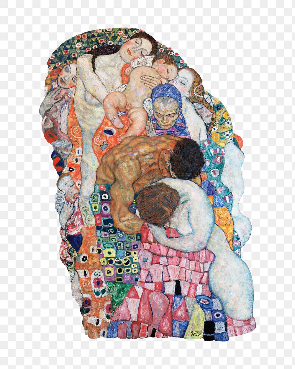 Famous painting png Gustav Klimt's Death and Life artwork sticker, transparent background, remixed by rawpixel