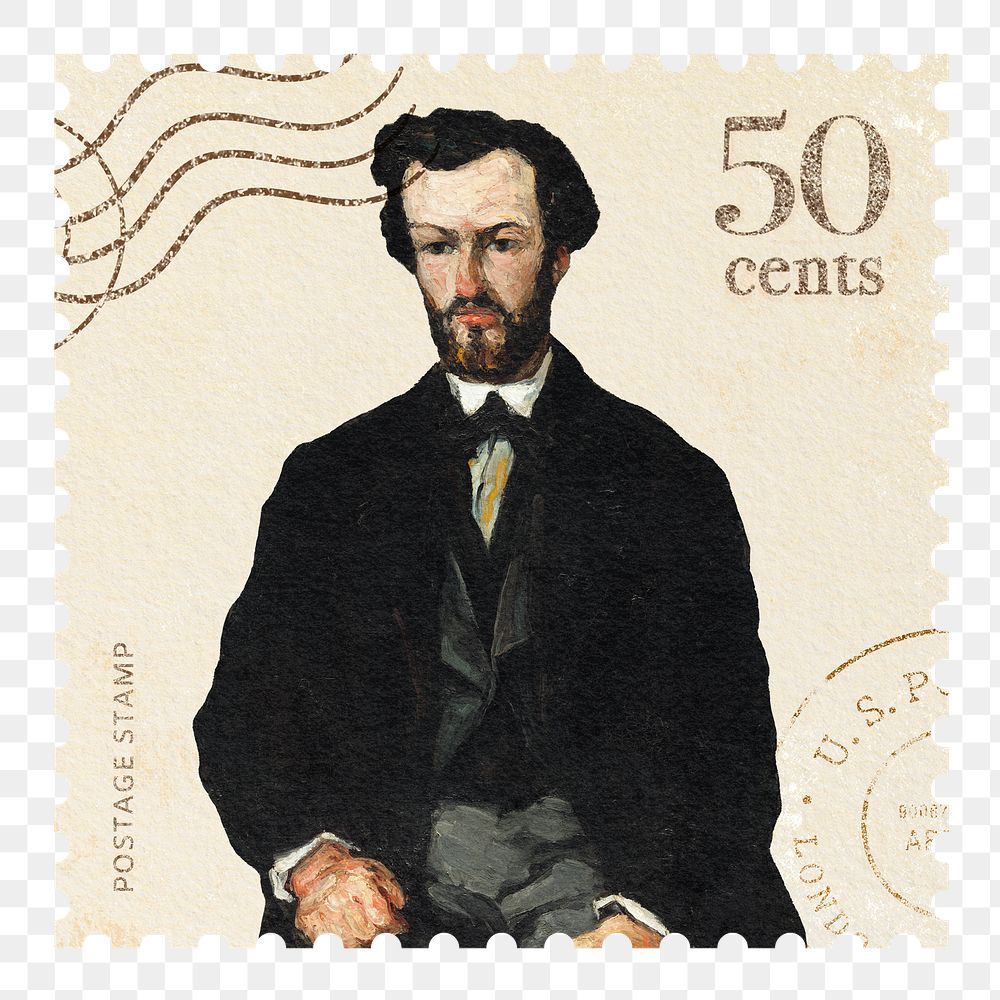 Cezanne&rsquo;s Antony Valabr&egrave;gue png postage stamp sticker, transparent background, remixed by rawpixel