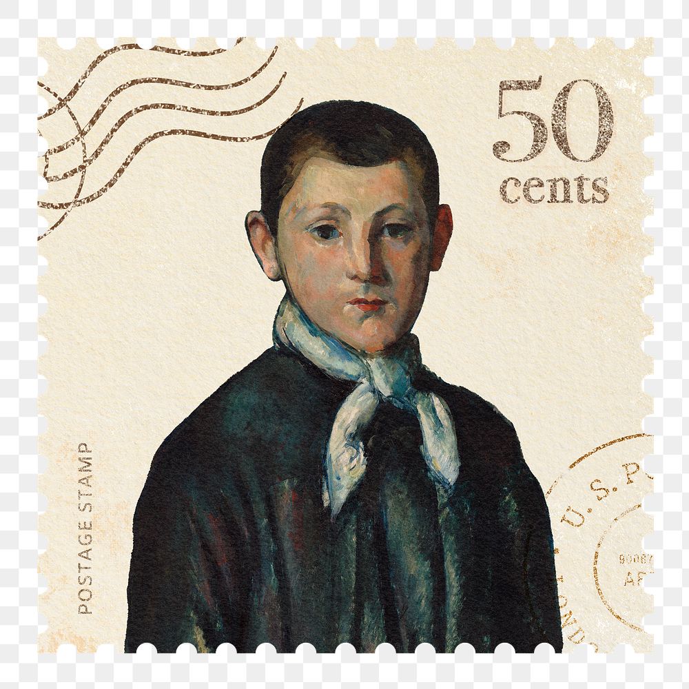 Cezanne&rsquo;s Louis Guillaume png postage stamp sticker, transparent background, remixed by rawpixel