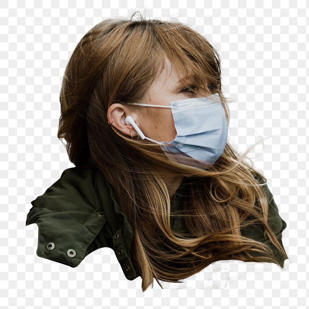 Girl wearing mask png sticker, transparent background