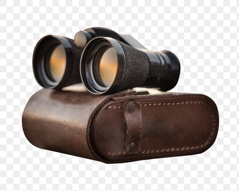 Binoculars png leather bag sticker, transparent background