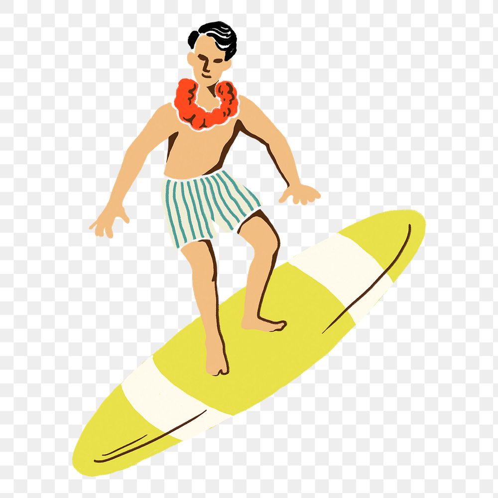 Tropical surfing man png sticker, transparent background