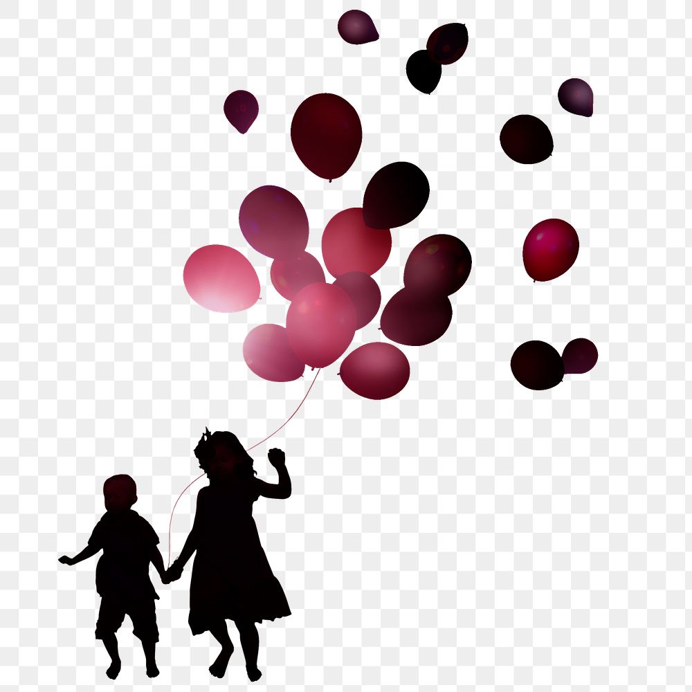 Png children holding balloons sticker, transparent background