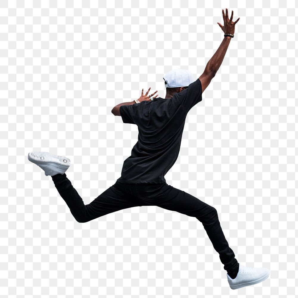 African man jumping png sticker isolated image, transparent background