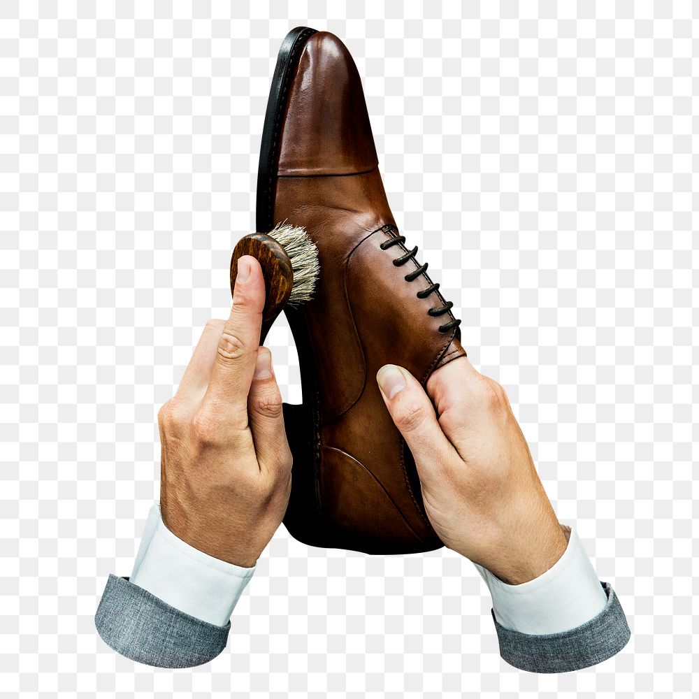 Png businessman cleaning shoes sticker isolated image, transparent background