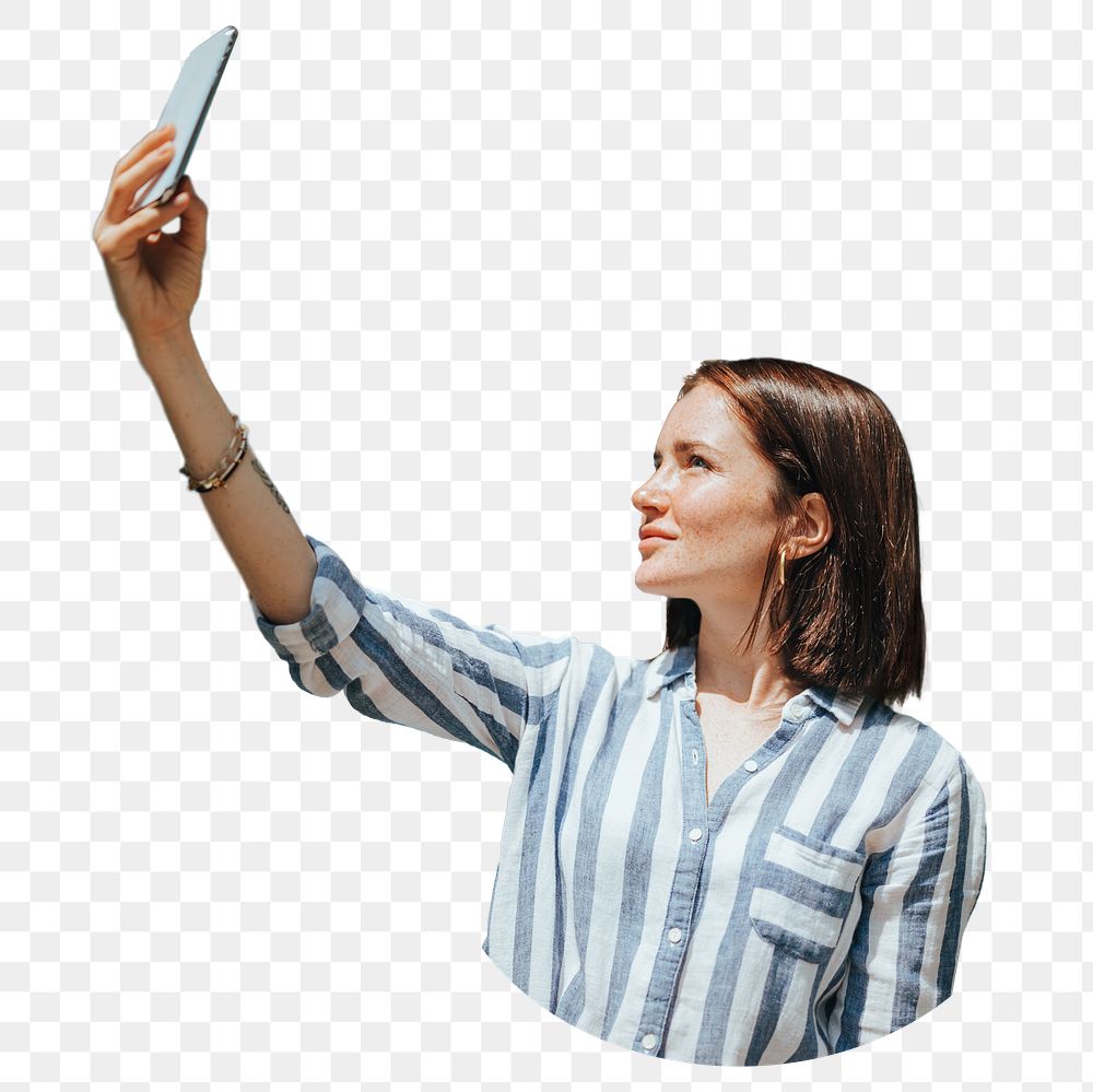 Woman taking selfie png sticker, transparent background