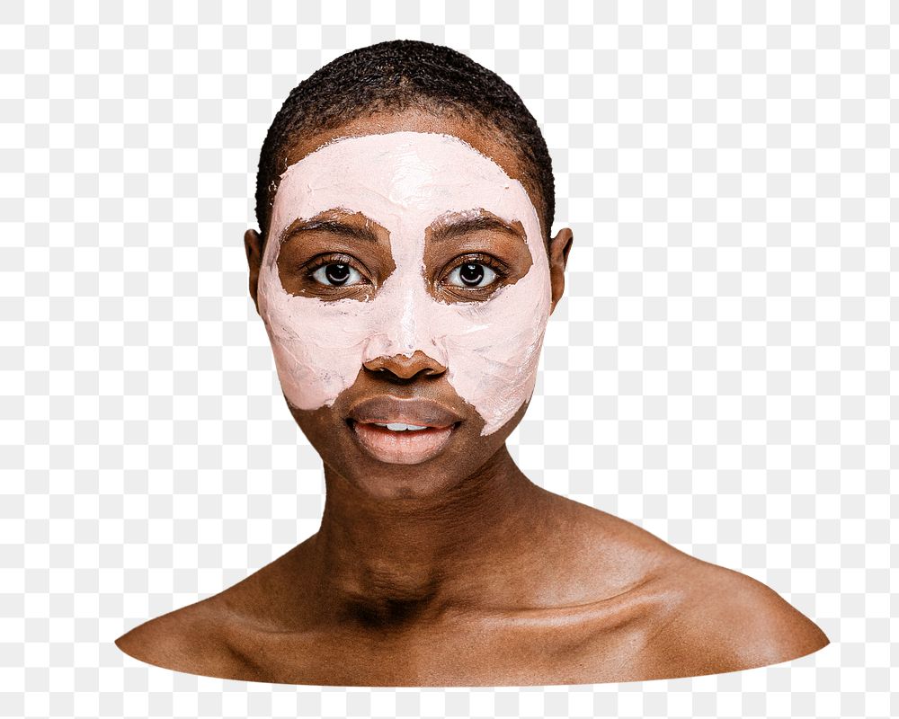 Png woman with clay mask sticker isolated image, transparent background