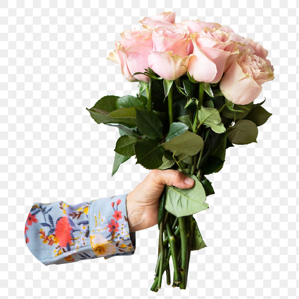 Woman holding bouquet png sticker isolated image, transparent background