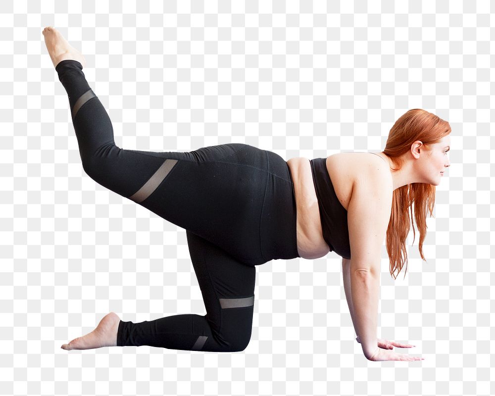 Chubby woman stretching png sticker, transparent background