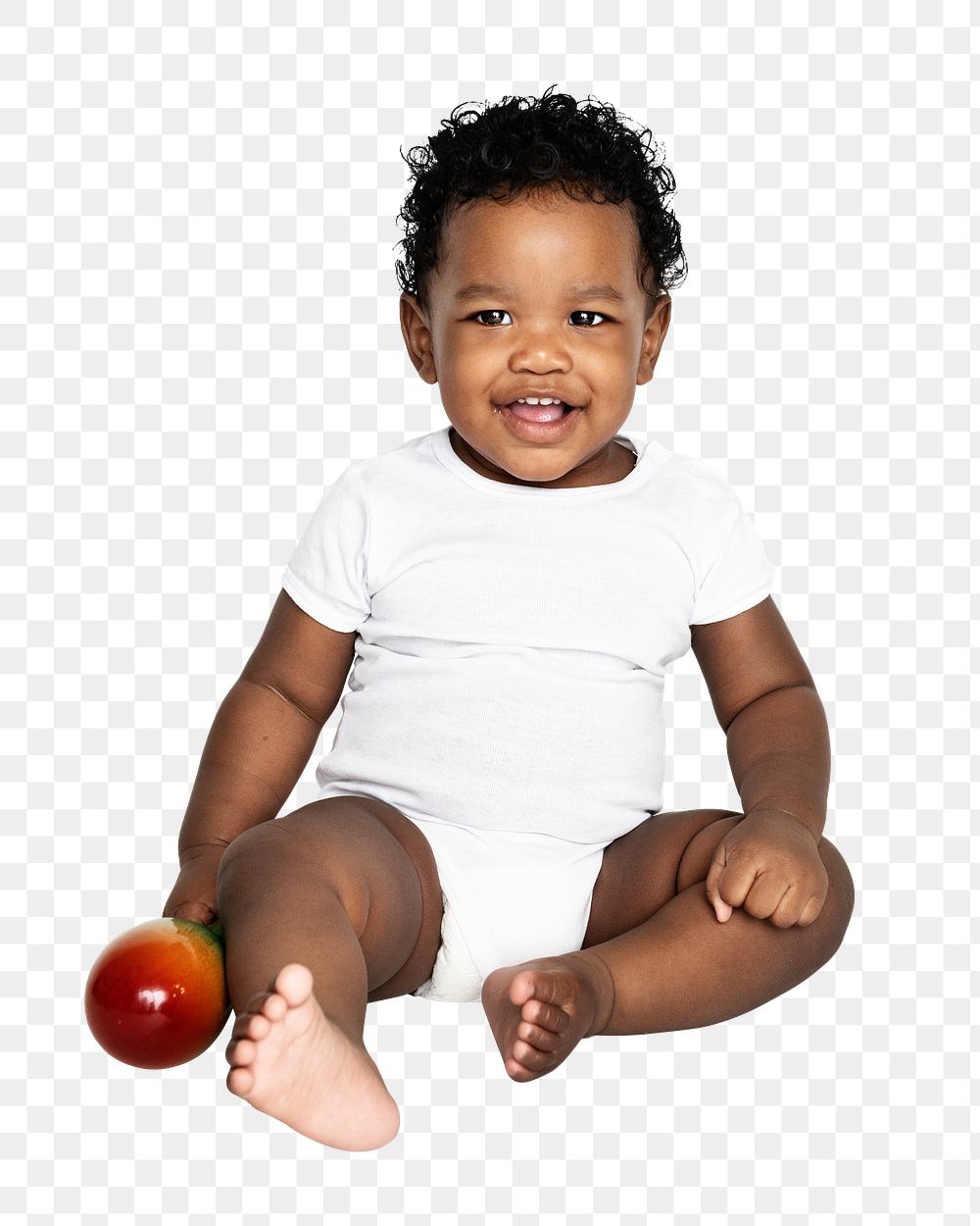 Cheerful toddler sitting png sticker, transparent background