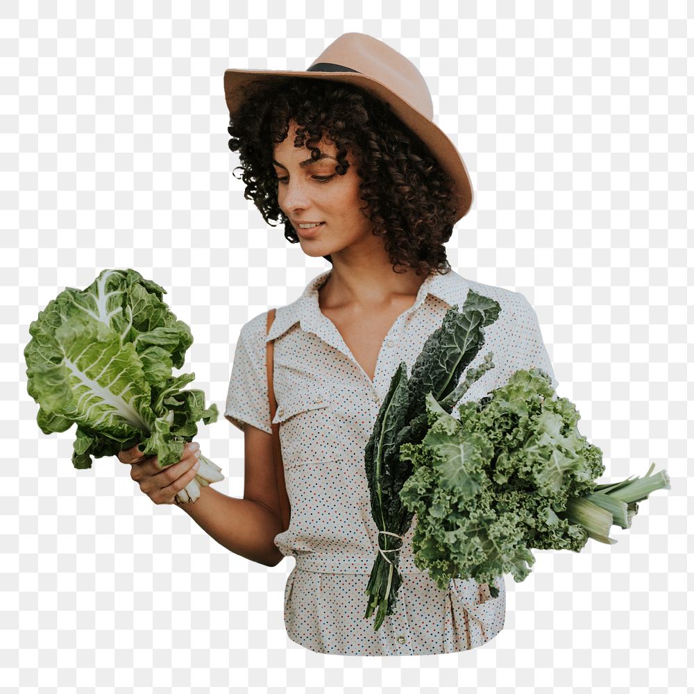 Woman shopping vegetables png sticker, transparent background