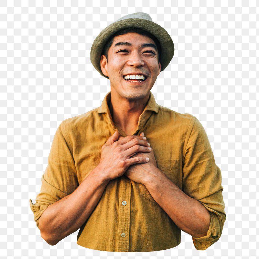 Happy Asian man png sticker isolated image, transparent background