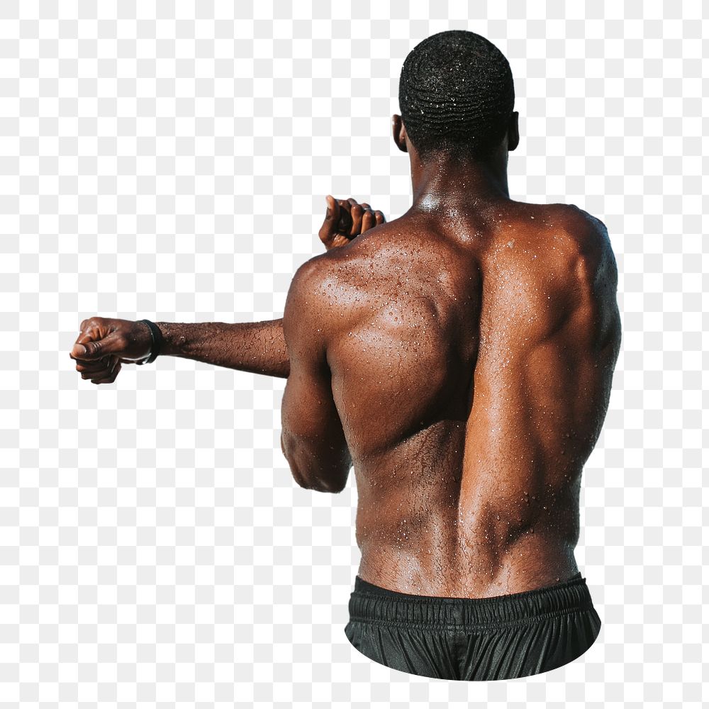 Fit man stretching png sticker isolated image, transparent background