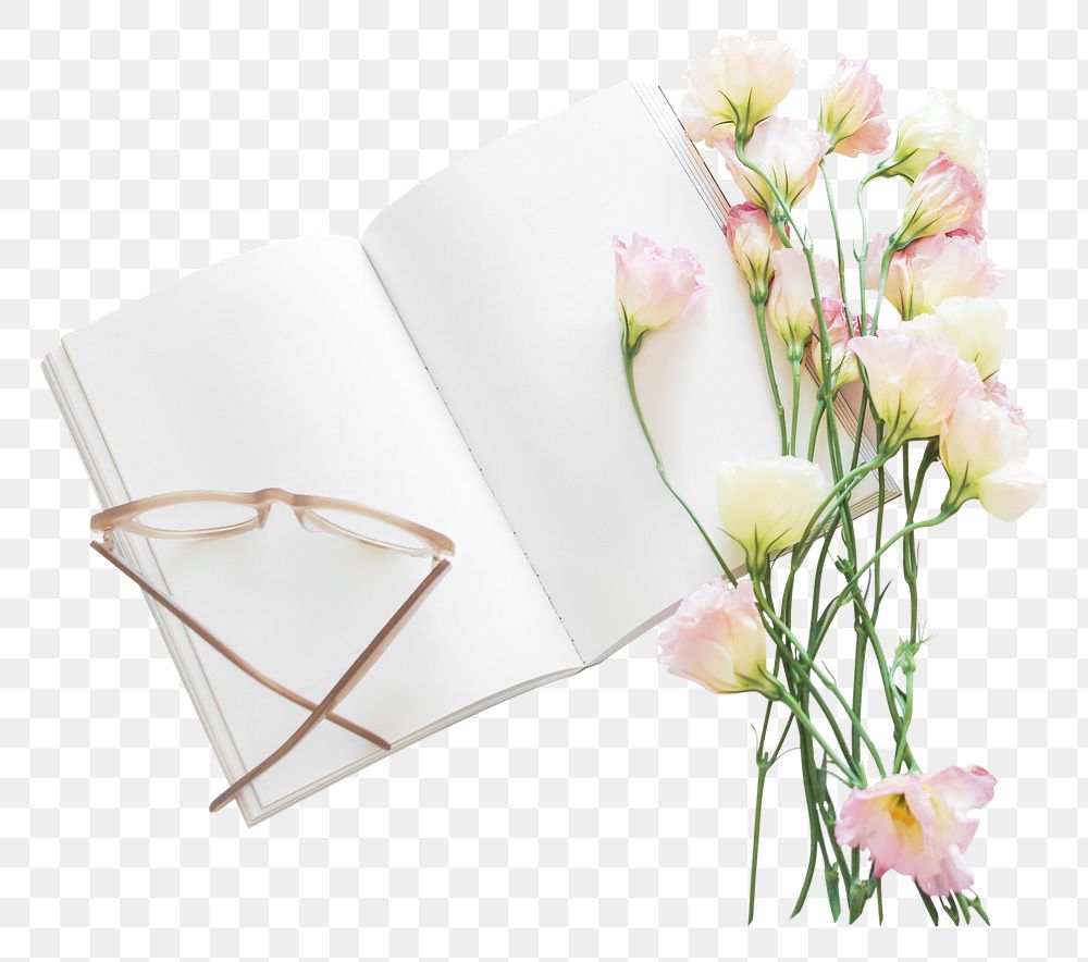 Png book and flower, blank, collage element, transparent background