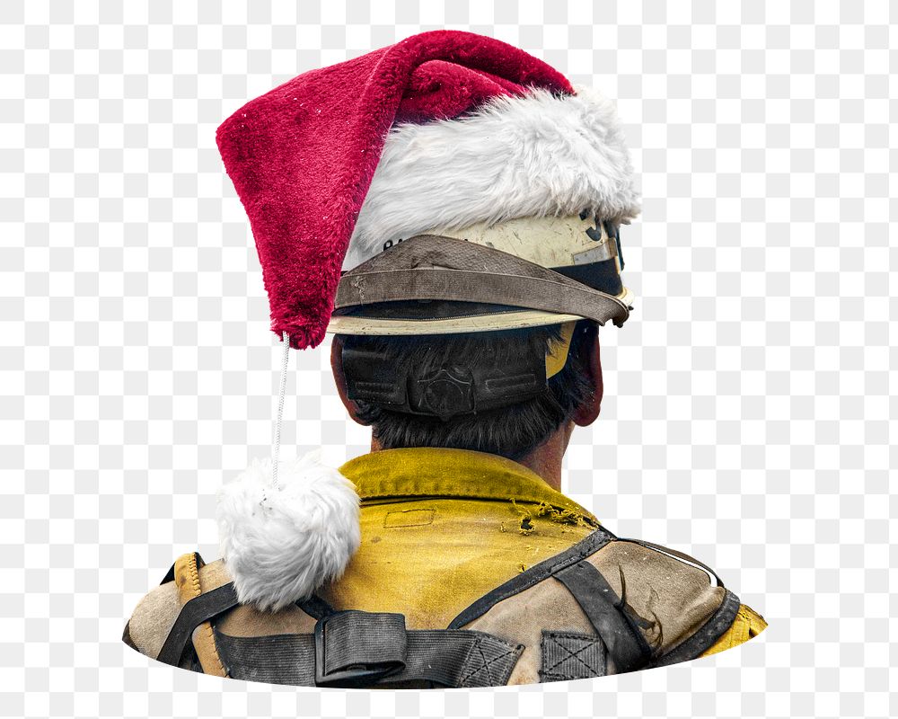 PNG Christmas firefighter, collage element, transparent background