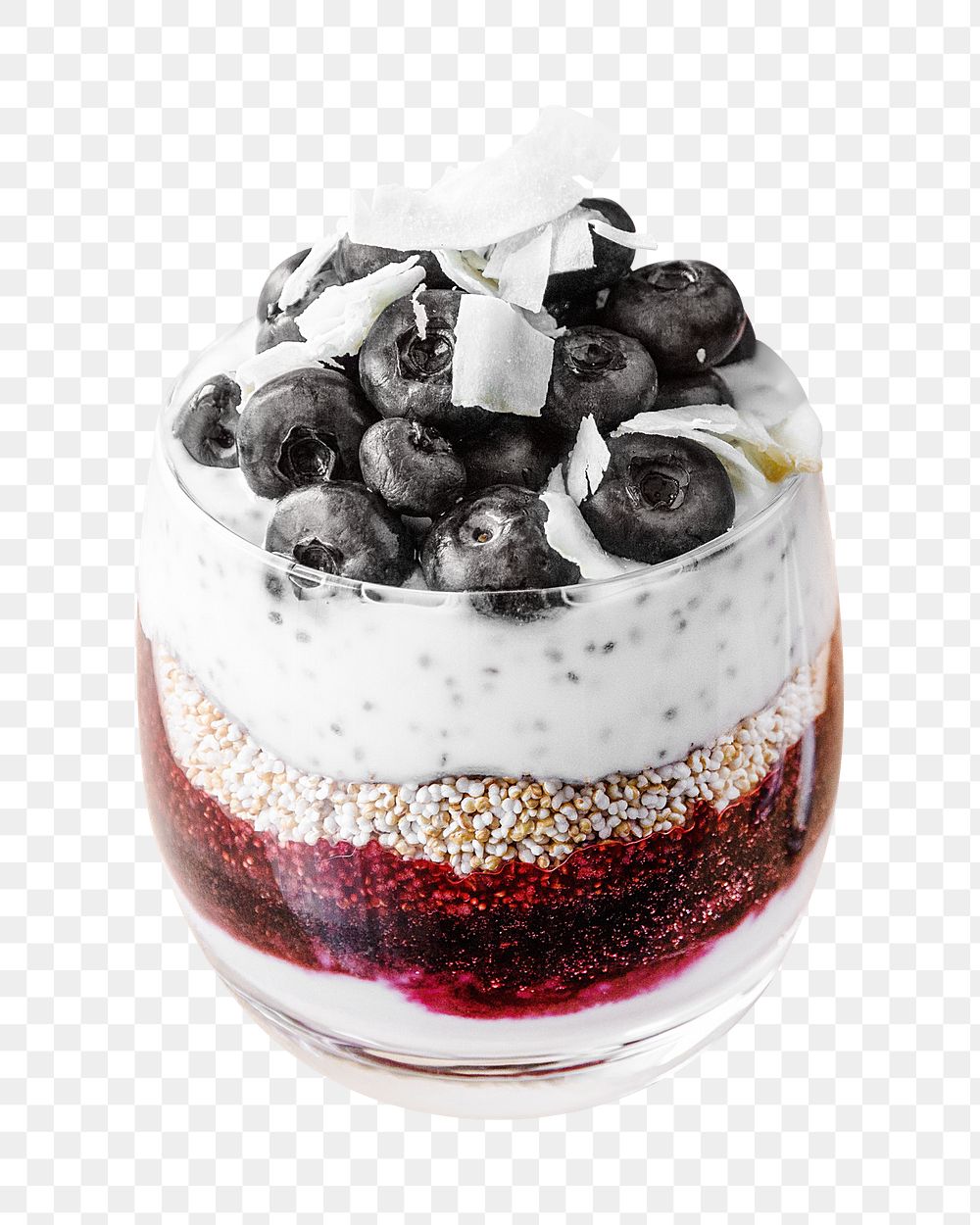 Blueberry yogurt parfait  png collage element, transparent background