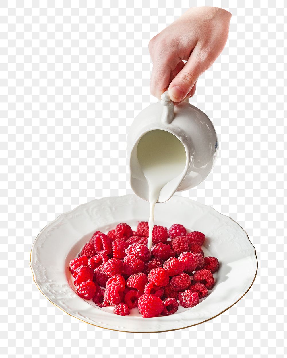 Milk raspberries png, transparent background