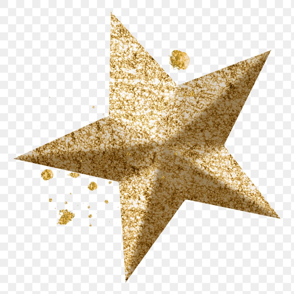 Gold metallic star png, transparent background