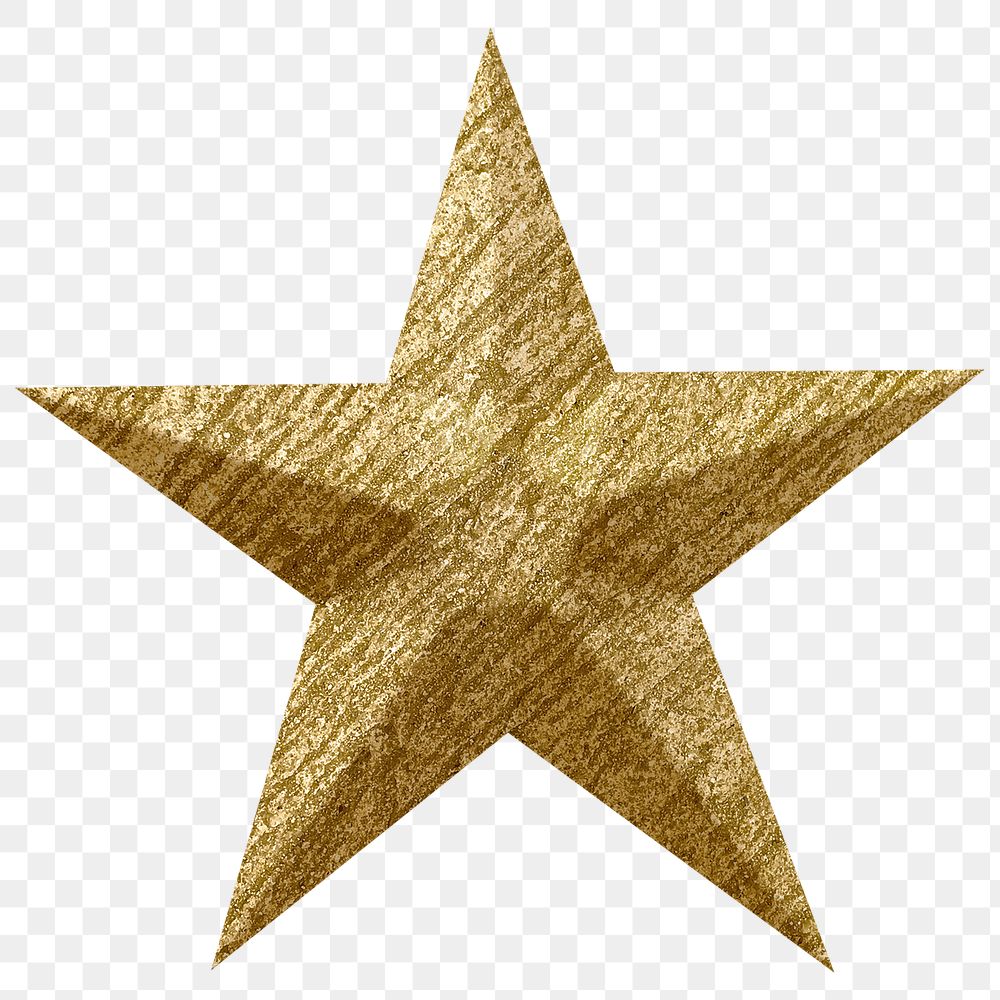 Gold metallic star png, transparent background