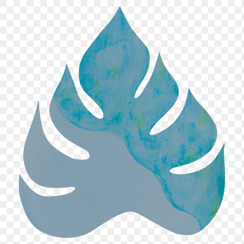 PNG blue monstera leaf, paper craft element, transparent background