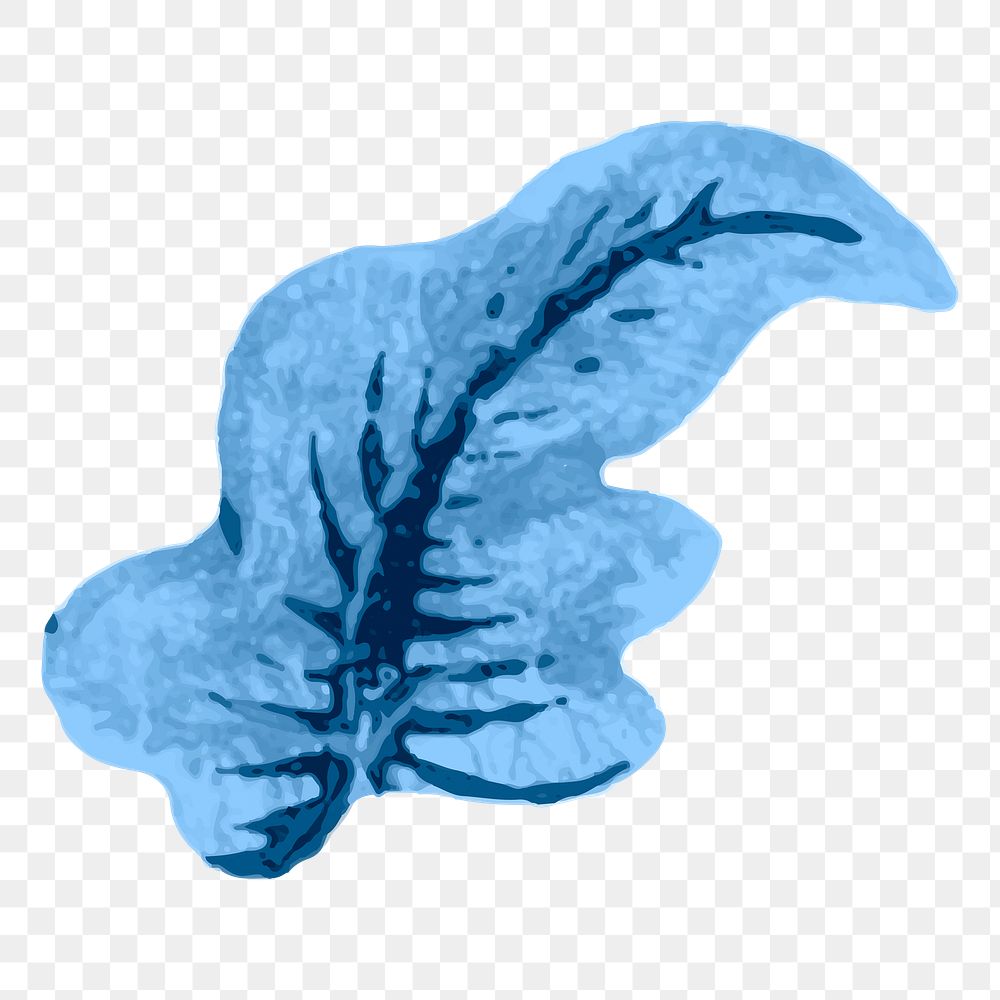 Vintage blue png watercolor leaf, transparent background