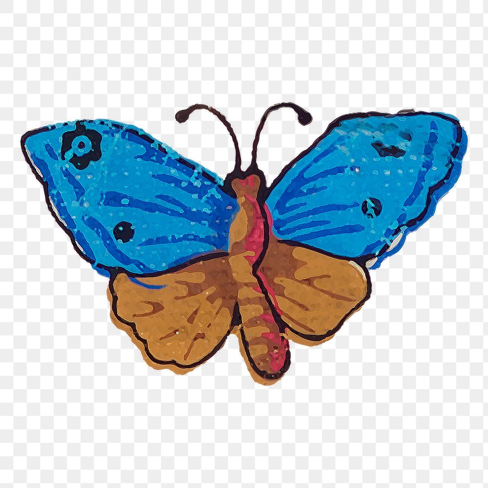 Vintage butterfly png blue watercolor, transparent background