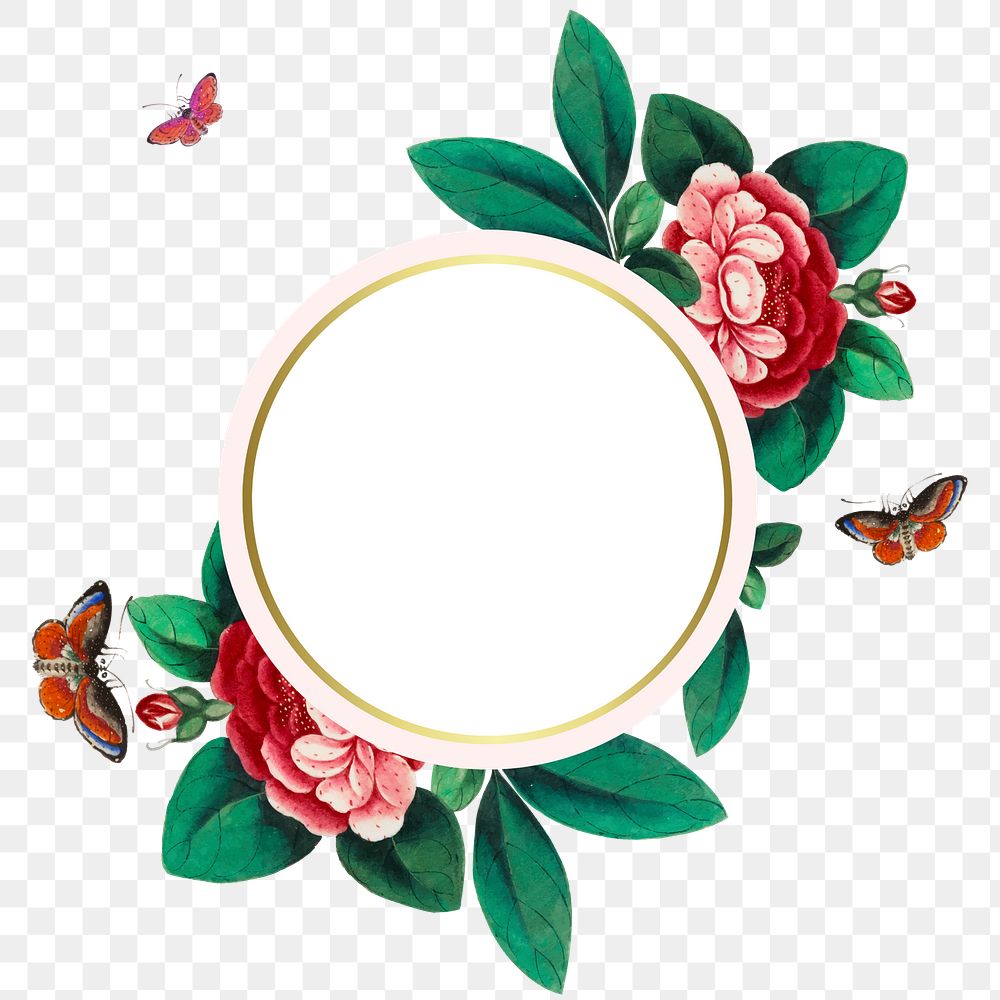 Circle shape png, flower illustration on transparent background