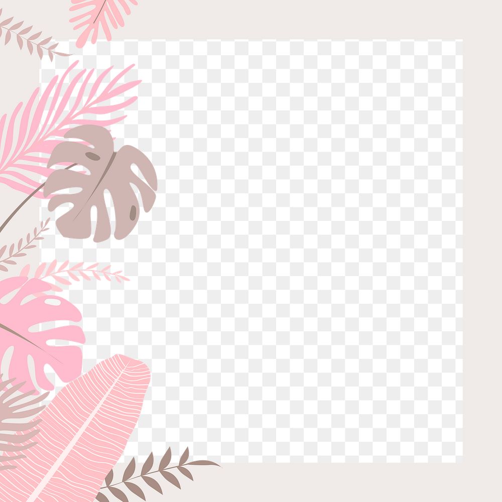 Tropical leaves png pink frame, transparent background