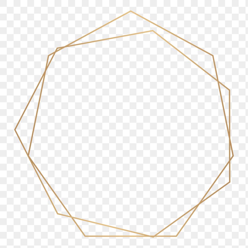 Hexagonal gold frame png geometric shape, transparent background