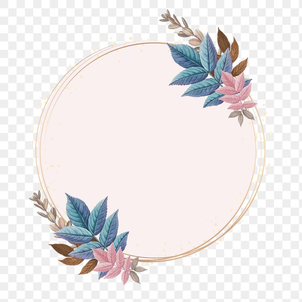 Blank round golden frame decorated with colorful leaves vector