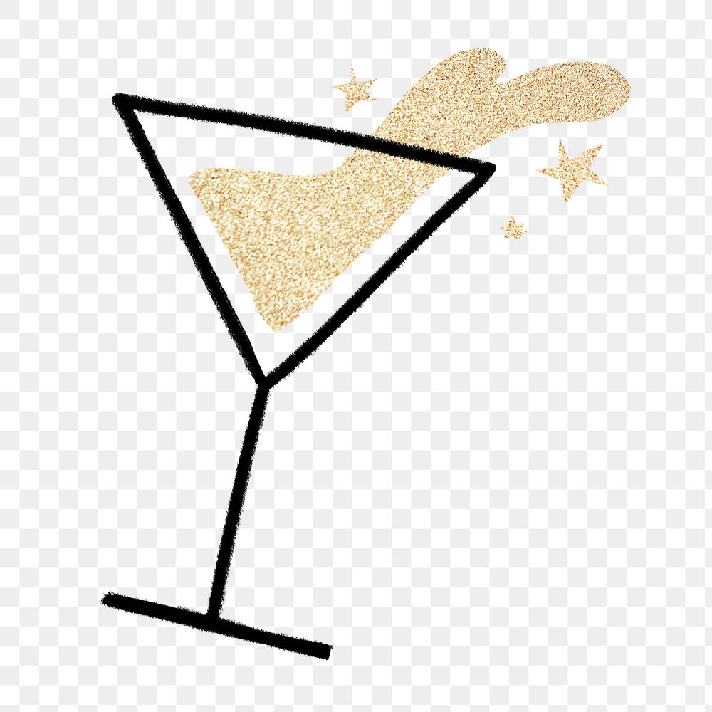 Glitter cocktail png doodle collage element, transparent background